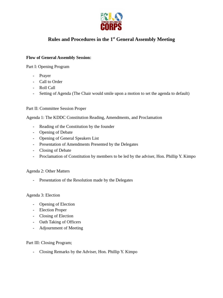 Rules and Procedures in The 1st General Assembly Meeting | PDF ...