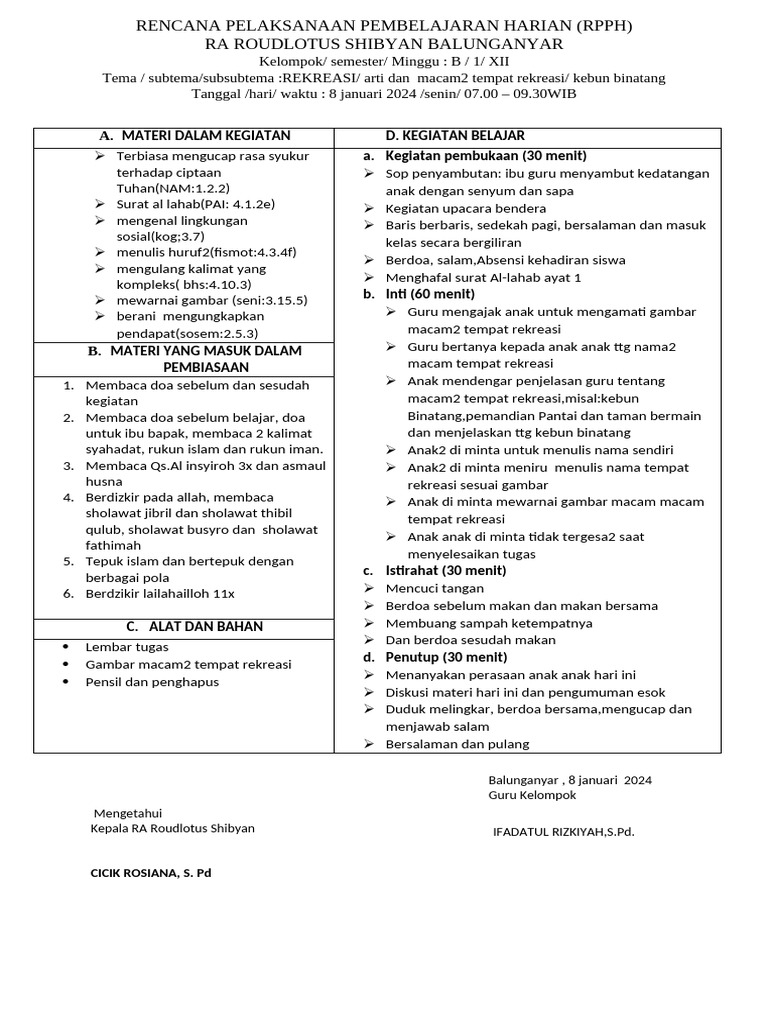 RPPH Format Baru A - Sem 2 | PDF