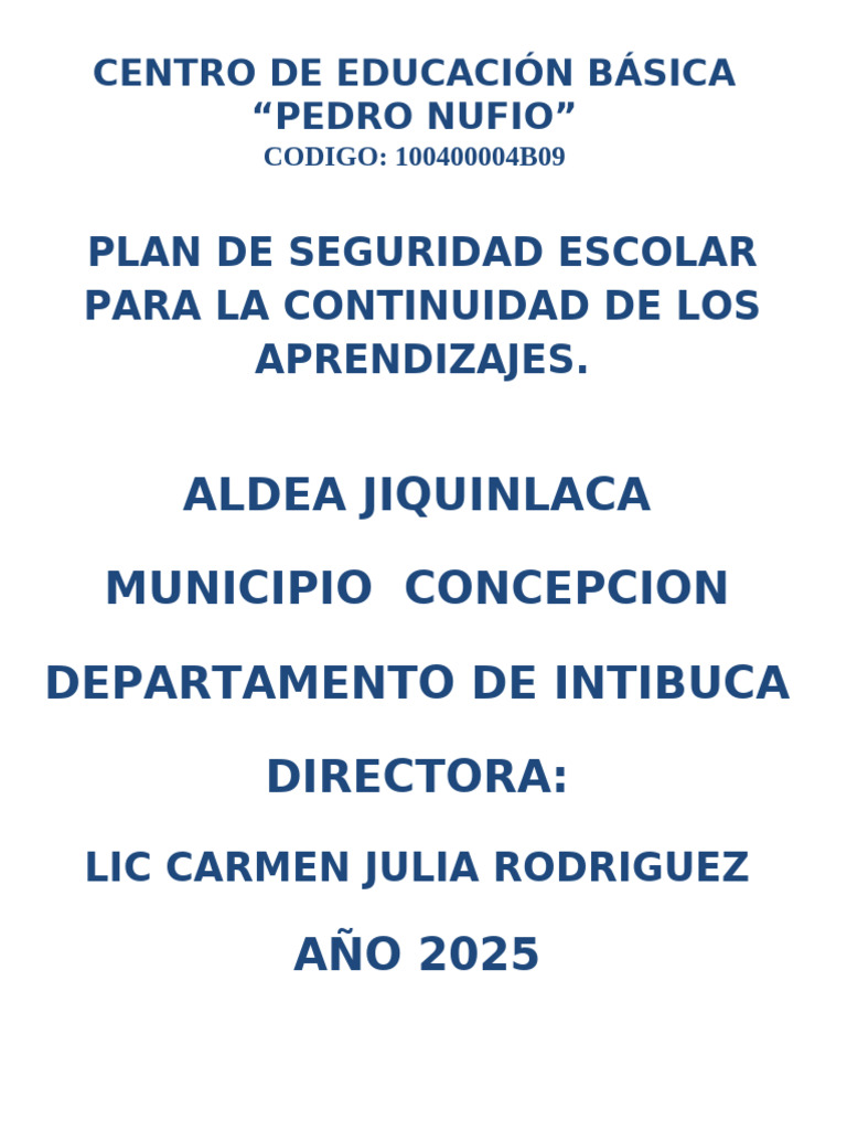 Plan de Seguridad Escolar 2025 | PDF