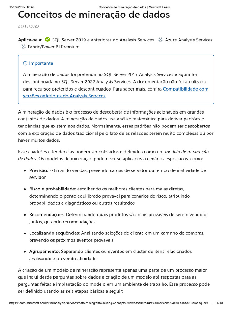 Mineração de Dados: Conceitos e Processos | PDF | Microsoft SQL Server ...