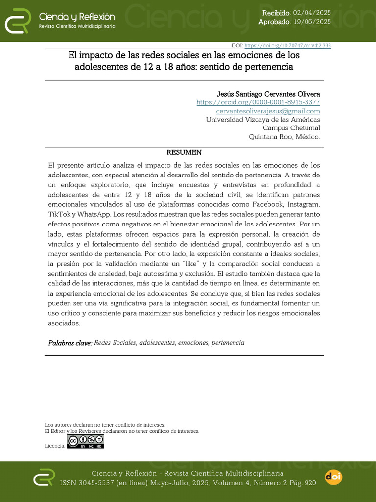 Impacto de Redes Sociales en Adolescentes | PDF | Las emociones ...
