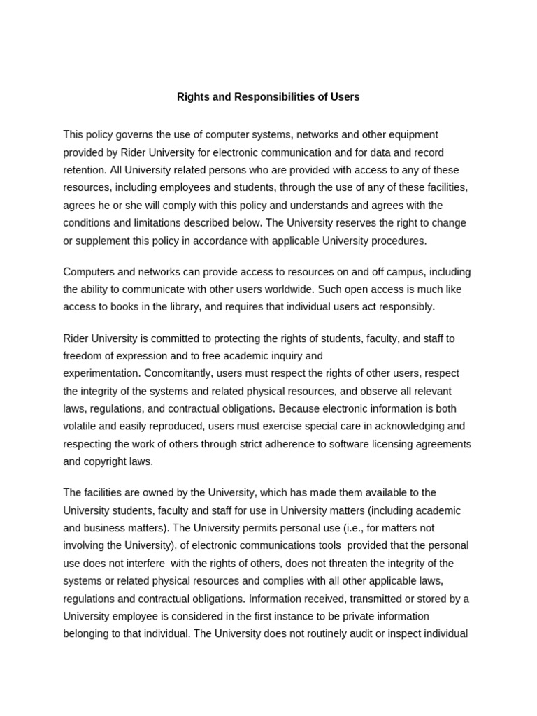 Rights and Responsibilities of Users Policy 2024 | PDF | Computing ...
