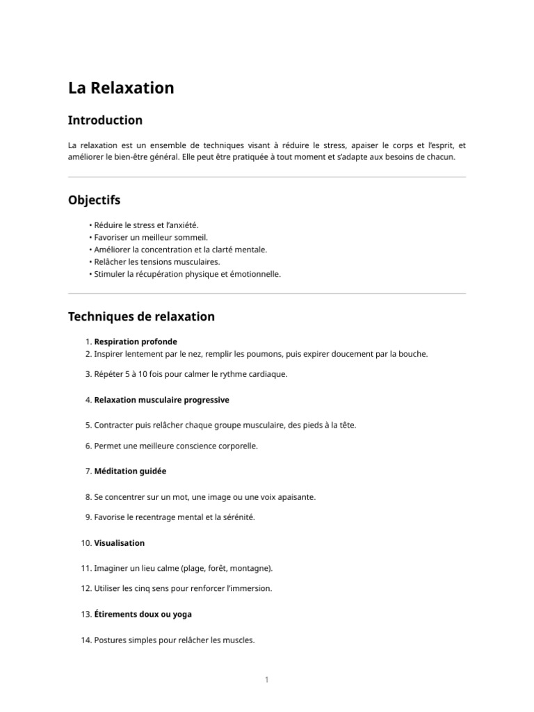 Techniques de Relaxation Essentielles | PDF