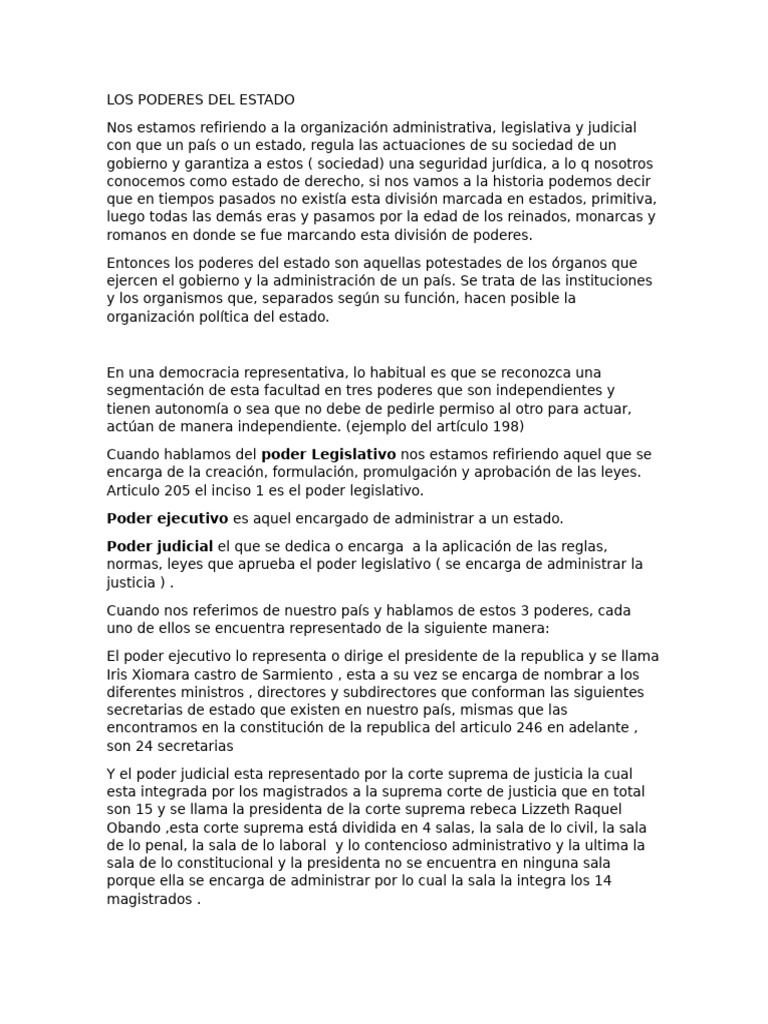 Poderes del Estado y su Función | PDF | Separación de poderes | Legislatura