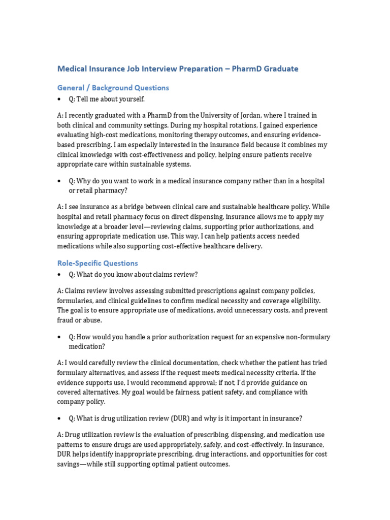 PharmD Insurance Job Interview QAs | PDF | Pharmacy | Health Care