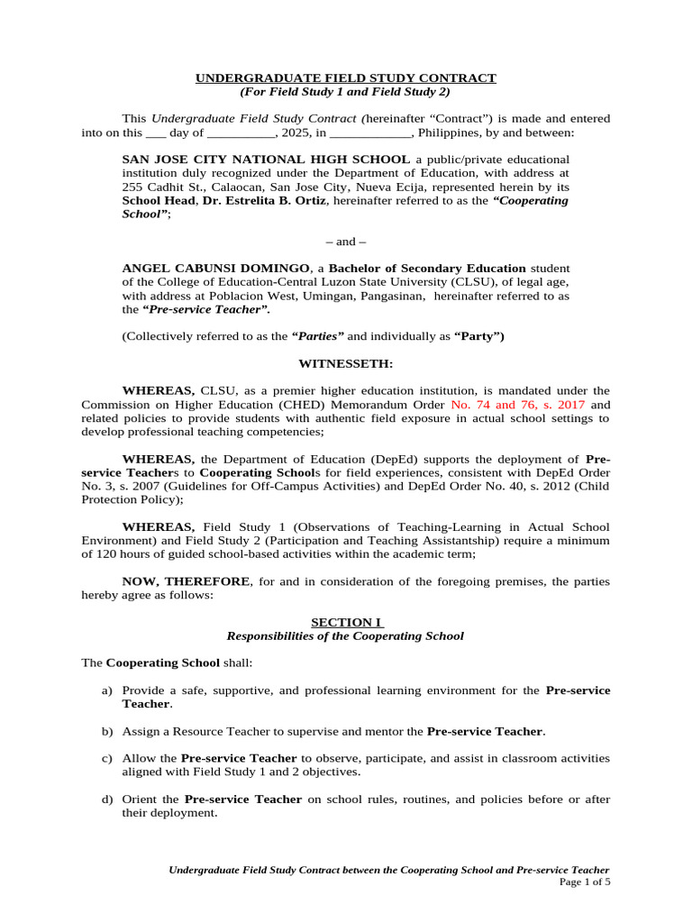 Undergraduate Field Study Contract Guide | PDF | Property ...