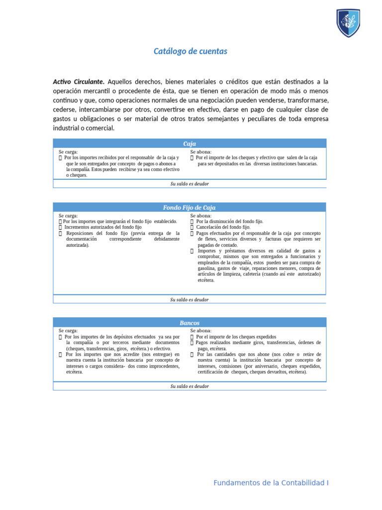 Catálogo de Cuentas Contables Básicas | PDF | Contabilidad | Bancos