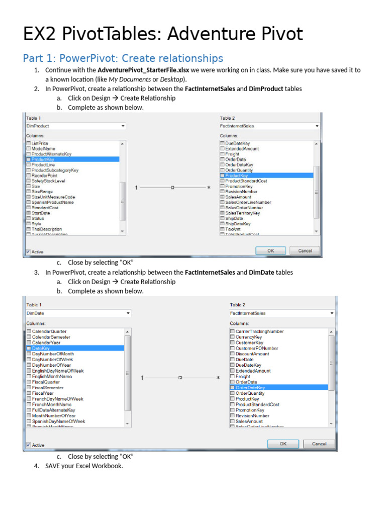 PowerPivot Relationships and PivotTables Guide | PDF