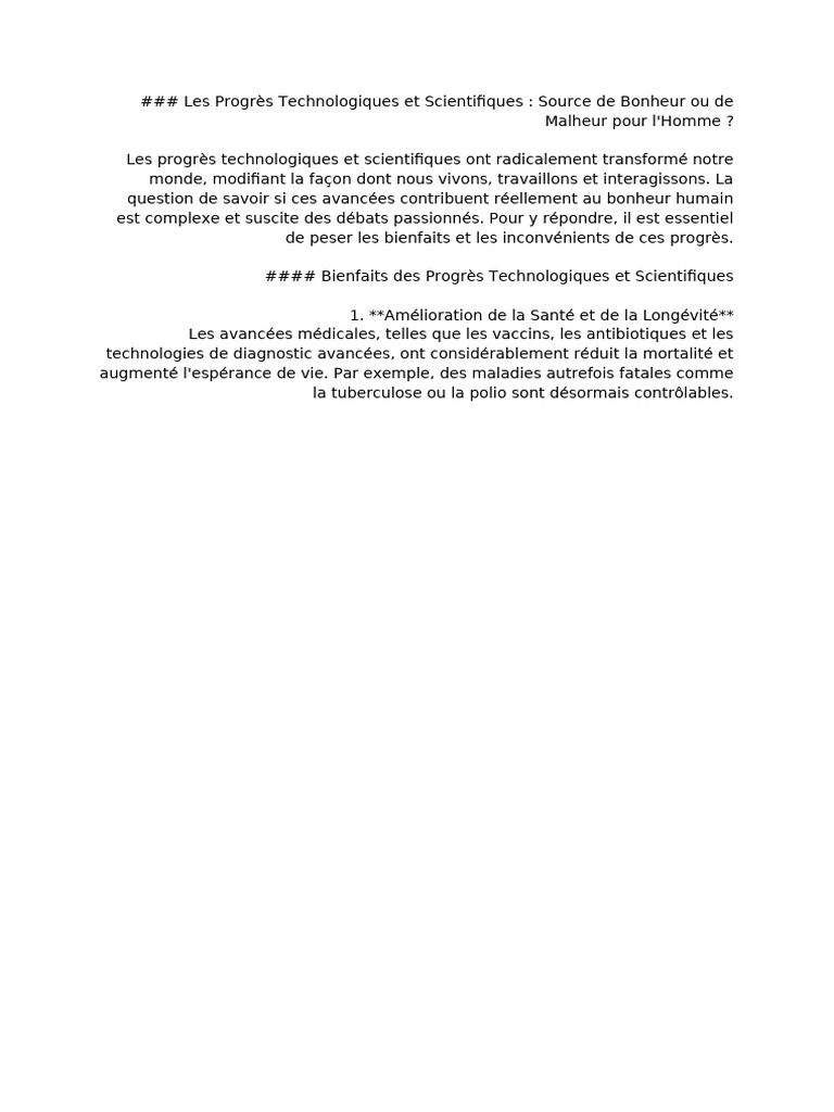Progrès Technologiques : Bonheur ou Malheur ? | PDF