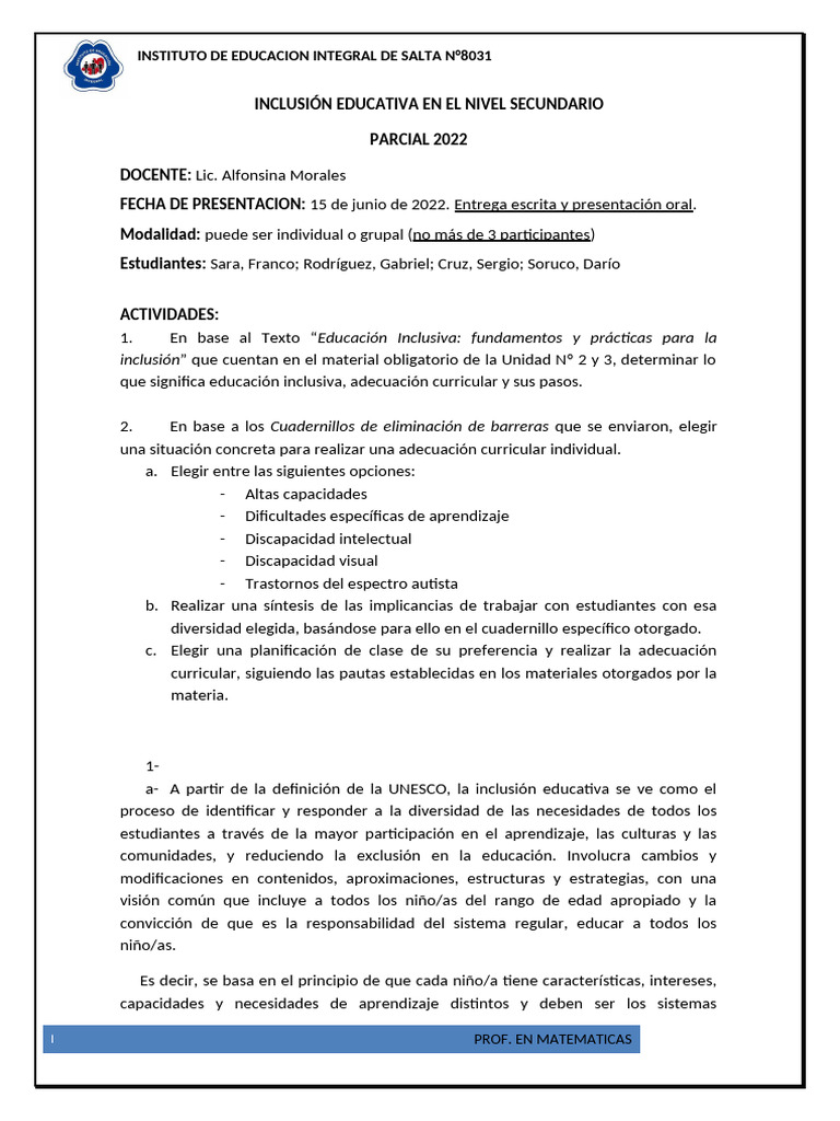 Inclusión Educativa en Secundaria 2022 | PDF | Entero | Plan de estudios