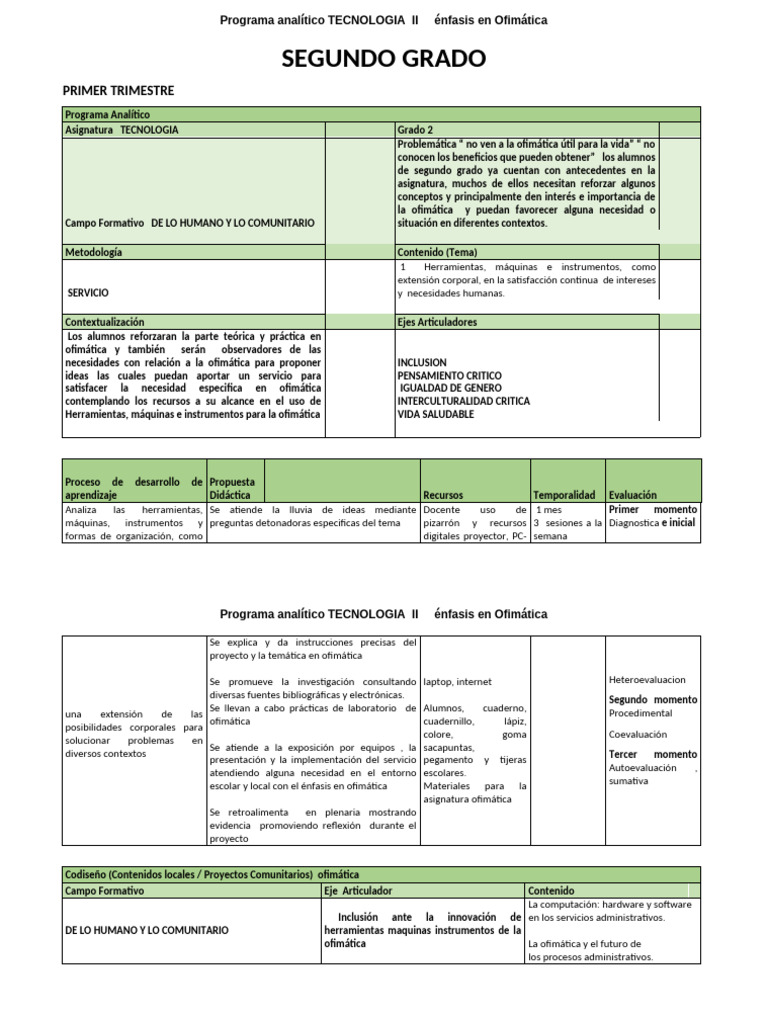 Programa de Ofimática para Segundo Grado | PDF | Evaluación | Inclusión ...