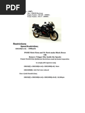 CBR250R Specs & Restrictions Guide | PDF | Motor Oil | Screw