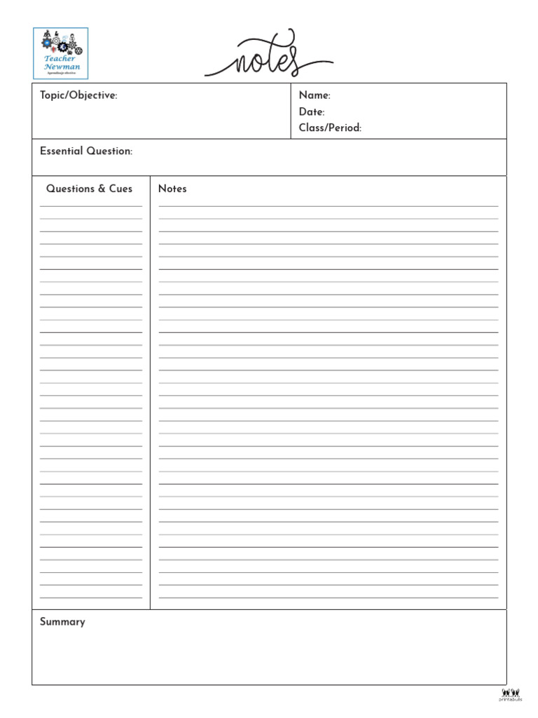 Class Notes Template for Students | PDF