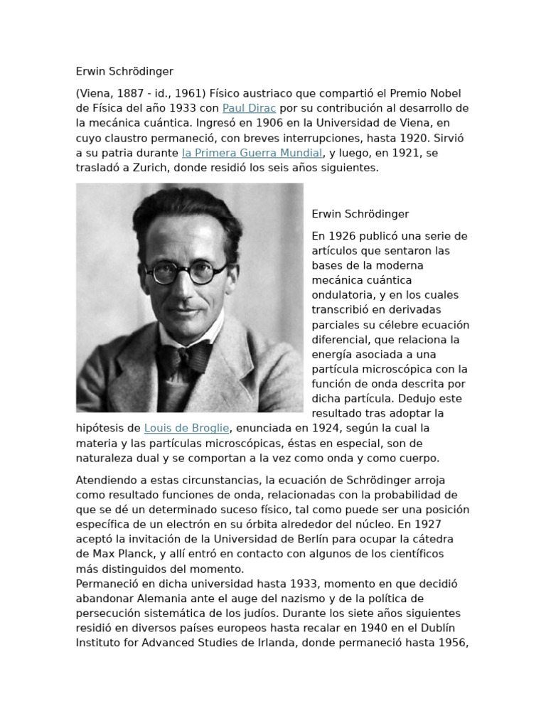 Erwin Schrödinger y la mecánica cuántica | PDF | Mecánica cuántica ...