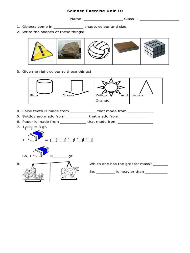 Science Exercise: Shapes and Materials | PDF