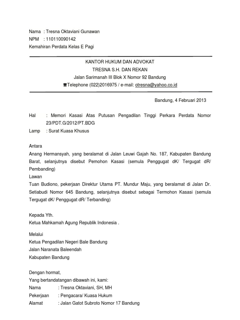 Memori Kasasi Tresna