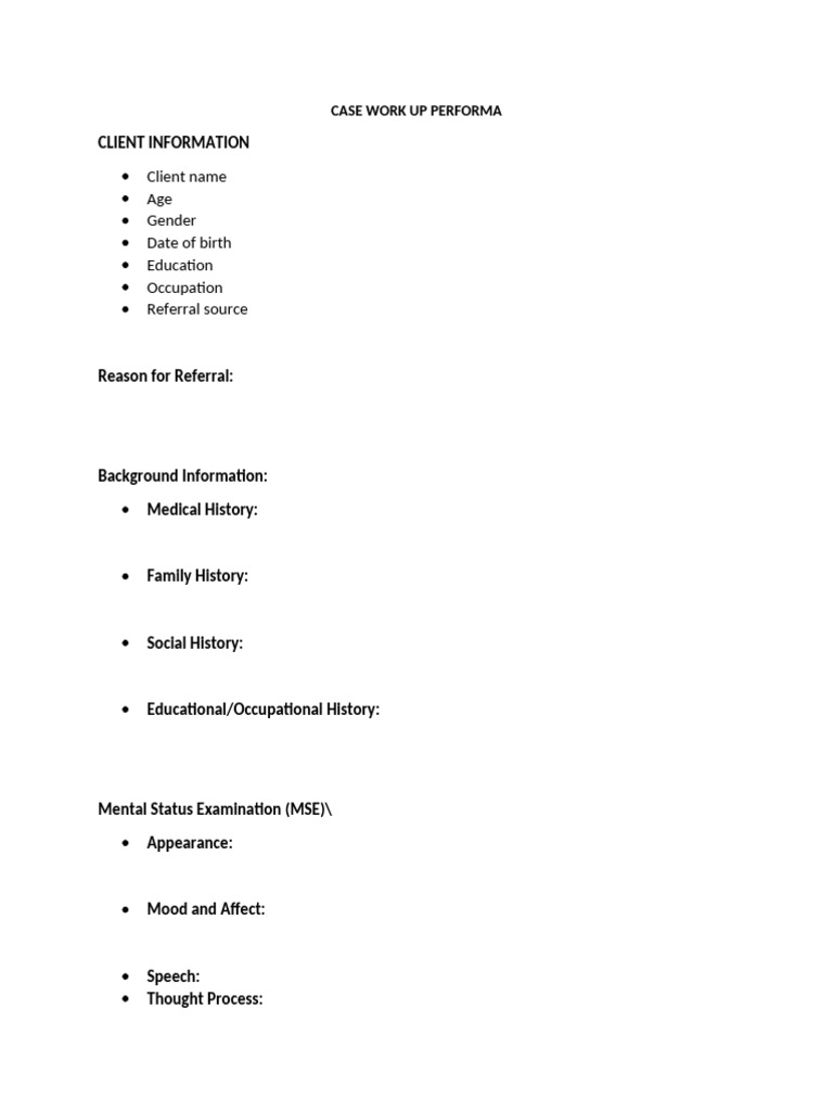 Case Work Up Performa | PDF