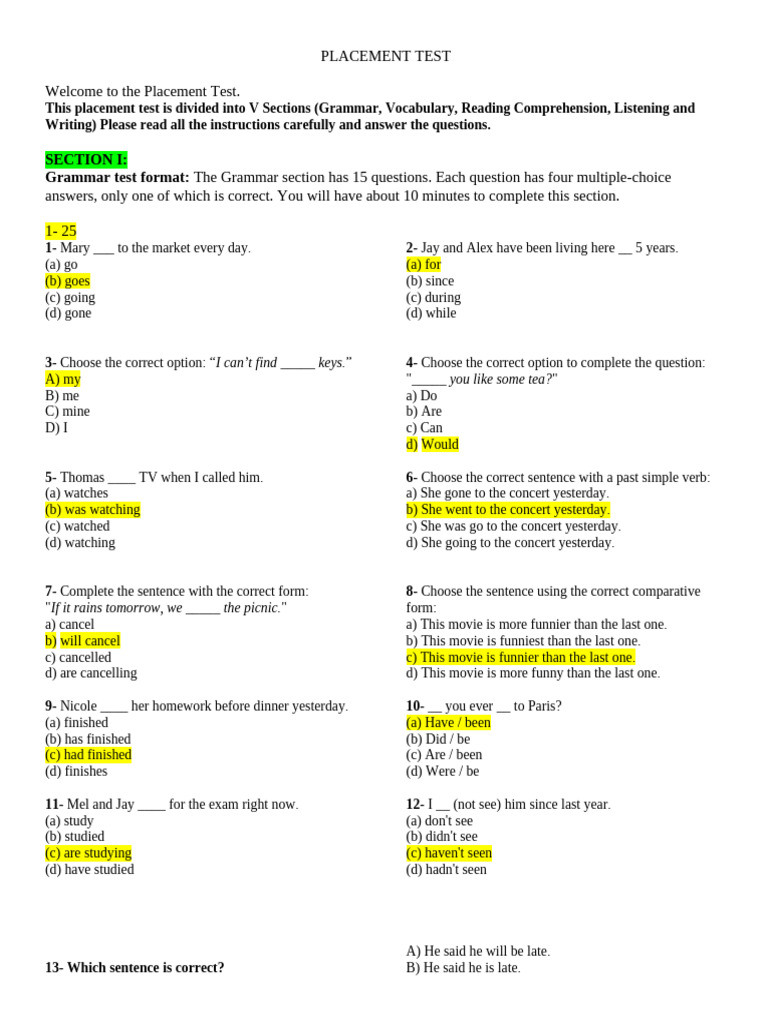 Comprehensive Placement Test Guide | PDF | Recycling | Artificial ...