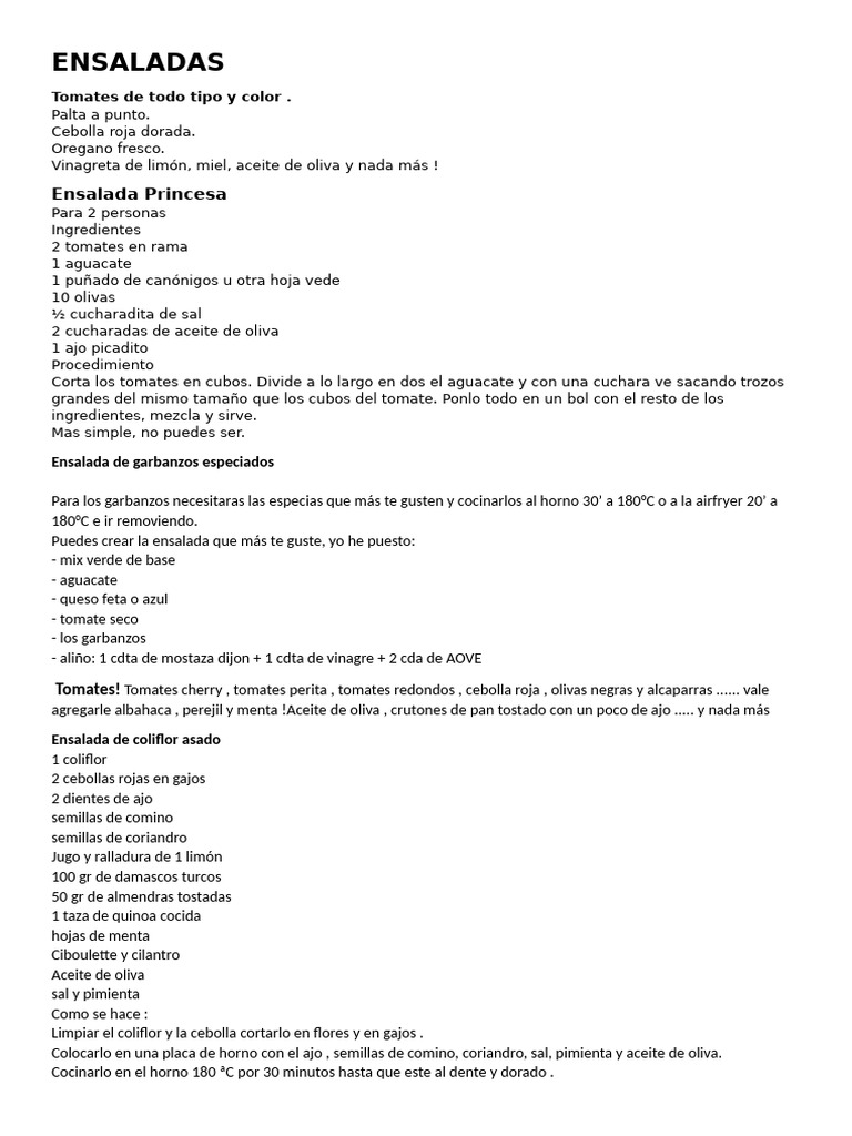 Recetas de Ensaladas Variadas y Saludables | PDF