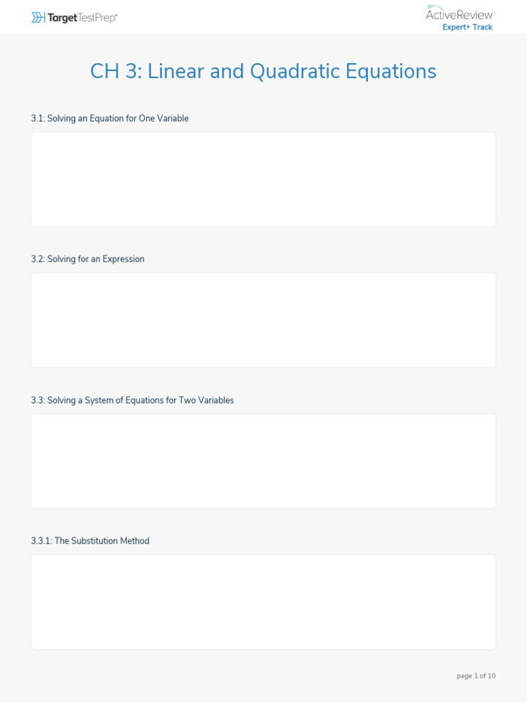 CH 3 Linear and Quadratic Equations Expert+ Track | PDF | Quadratic ...
