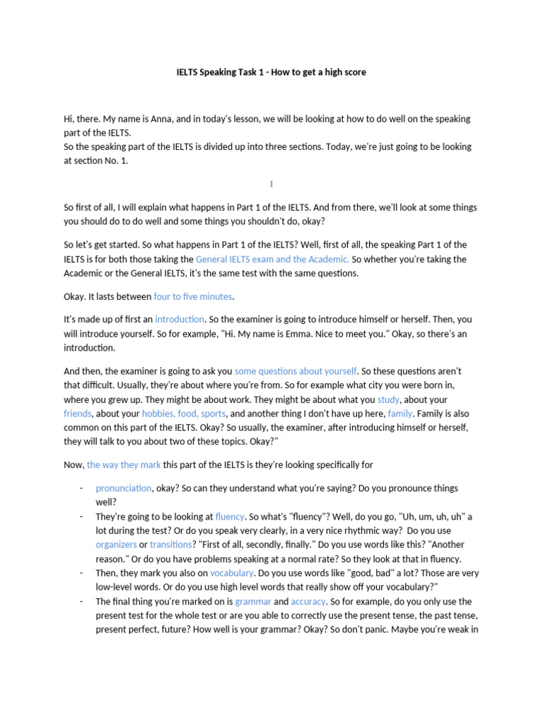 IELTS Speaking Part 1 Tips for Success | PDF | International English ...