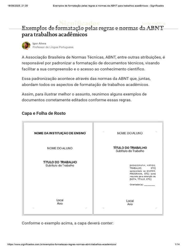 Exemplos de Formatação Pelas Regras e Normas Da ABNT para Trabalhos ...