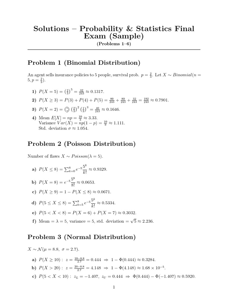 Probability & Statistics Exam Solutions | PDF | Statistics ...