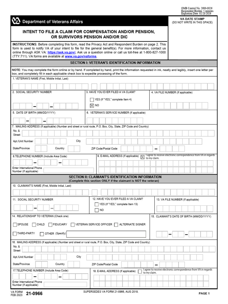 Intent to File VA Benefits Claim | PDF | Zip Code | Social Security ...