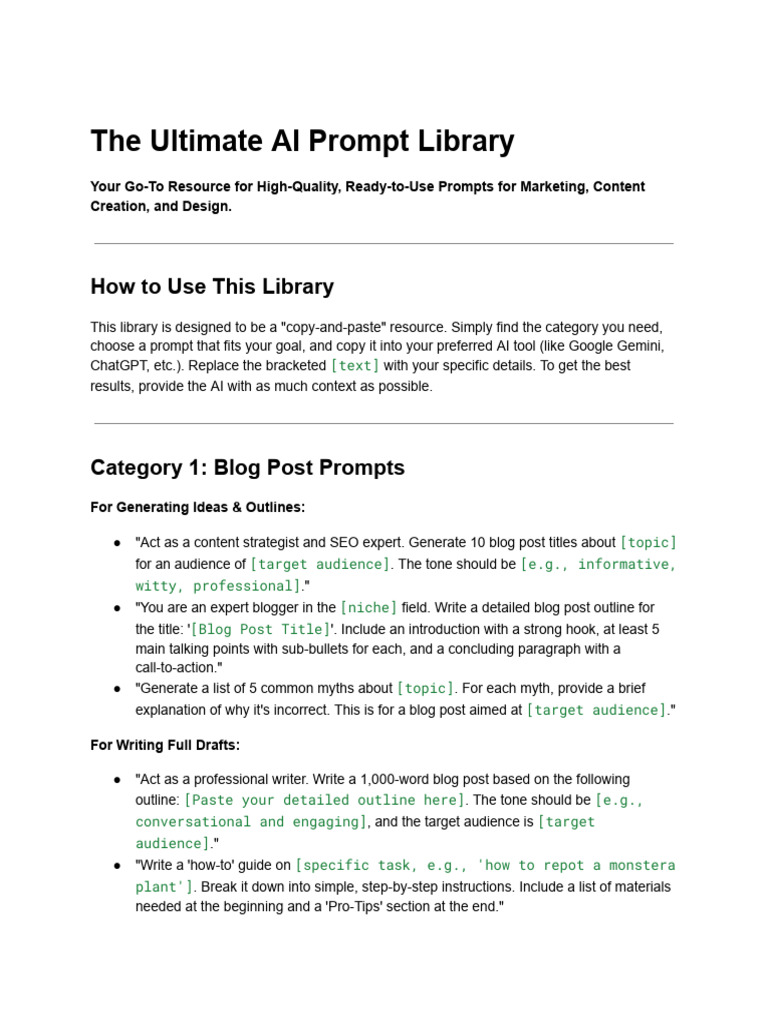 AI Prompt Examples for Content Creation | PDF | Copywriting | Blog