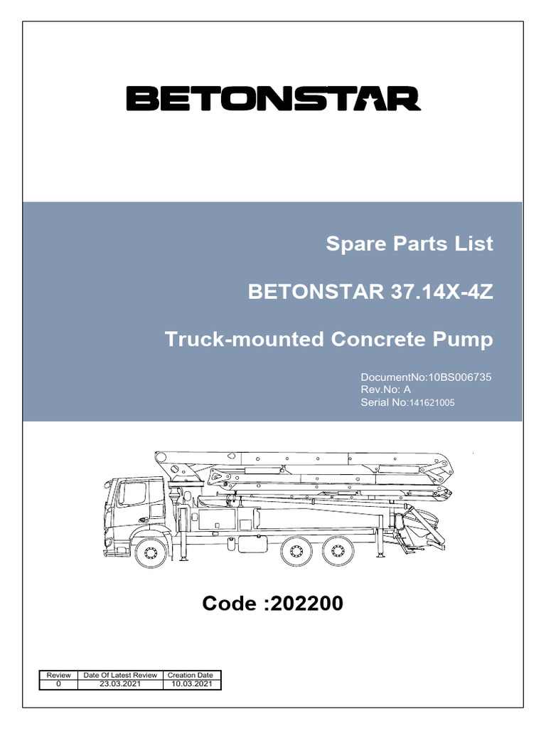 Betonstar 37.14X-4Z Spare Parts List | PDF | Pump | Piston