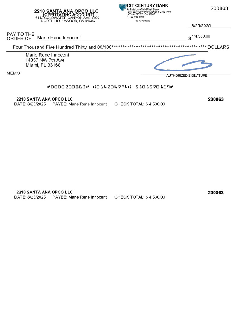 Deutsche Bank Check for Marie Innocent | PDF