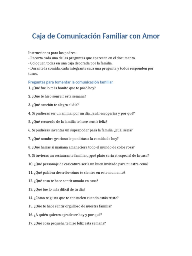 Preguntas para la Comunicación Familiar | PDF