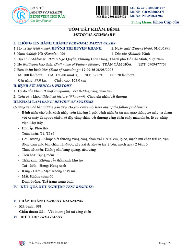 Tóm T Tkhámb NH: Medical Summary | PDF