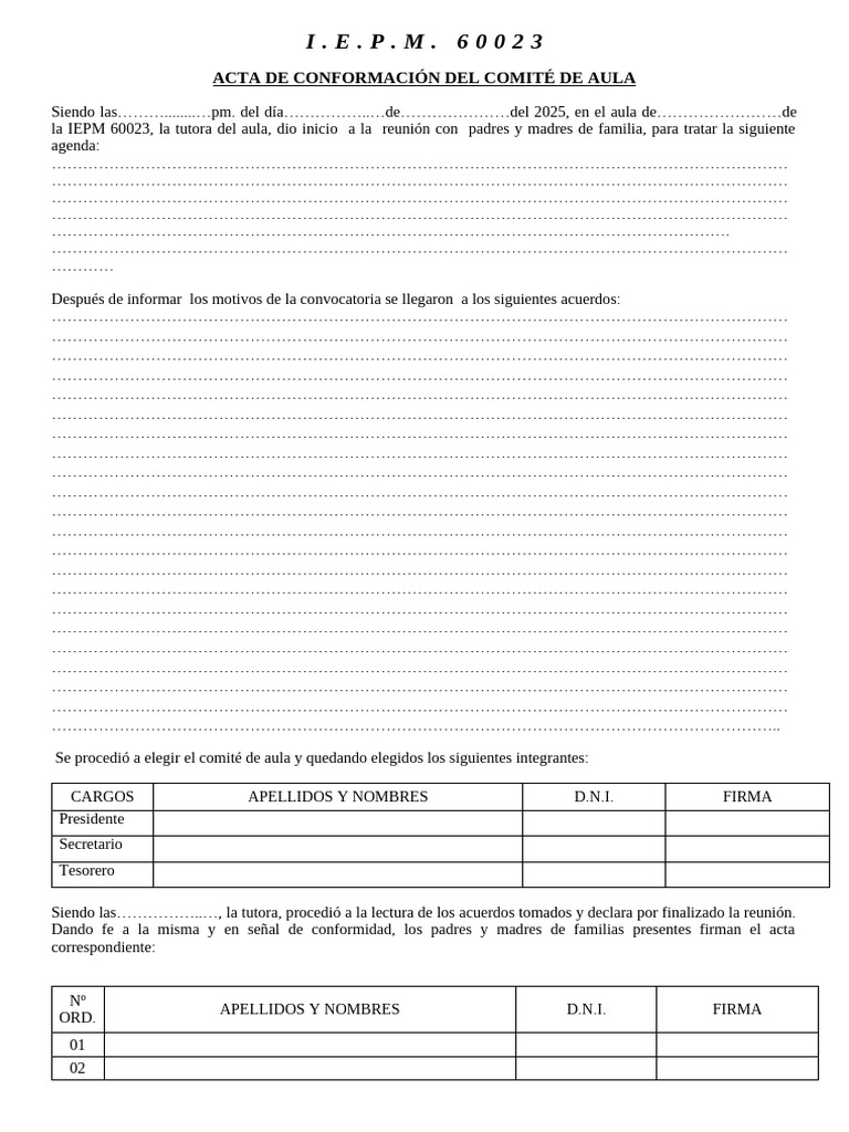 Acta Comité de Aula IEPM 60023 | PDF