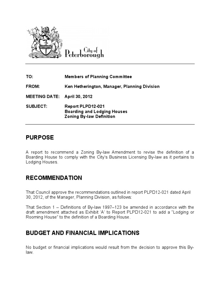 Peterborough City Council Report On Boarding Houses, Rooming Houses