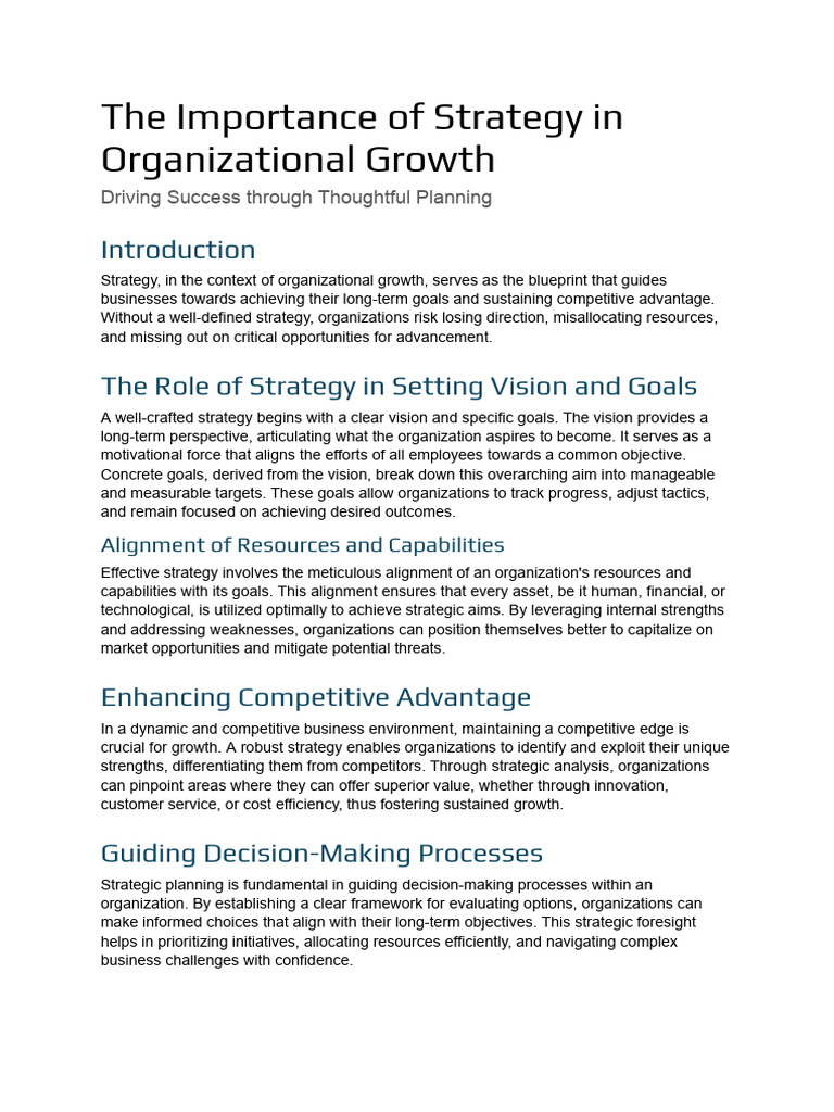 The Importance of Strategy in Organizational Growth | PDF | Strategic ...