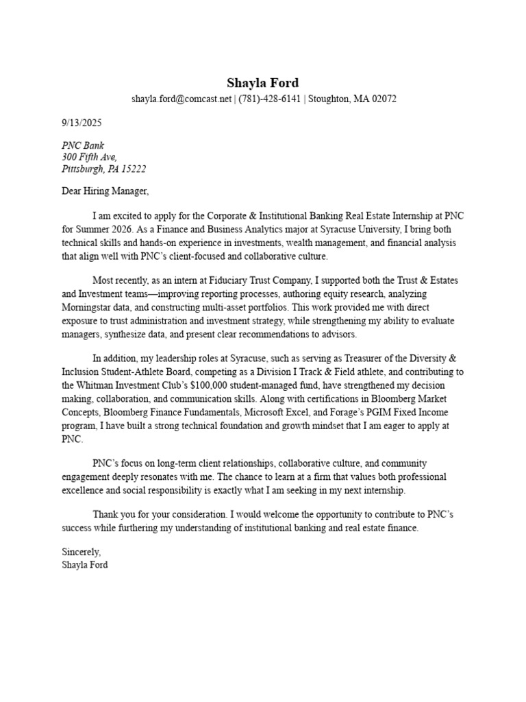 Shayla Ford's Internship Application | PDF