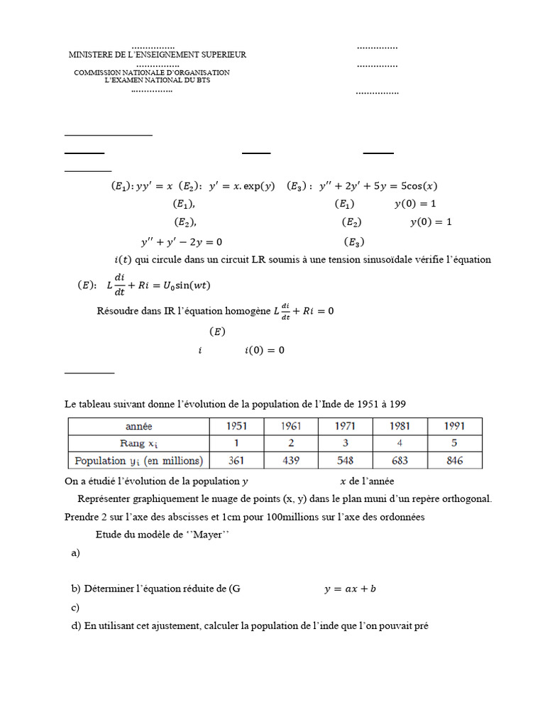 Maths BTS 2025 : Équations et Statistiques | PDF | Mathématiques ...
