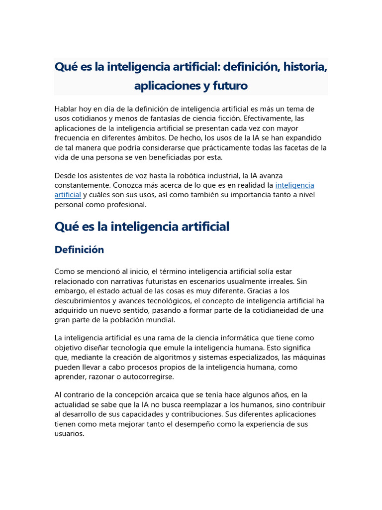 Definición y aplicaciones de IA | PDF | Inteligencia artificial ...