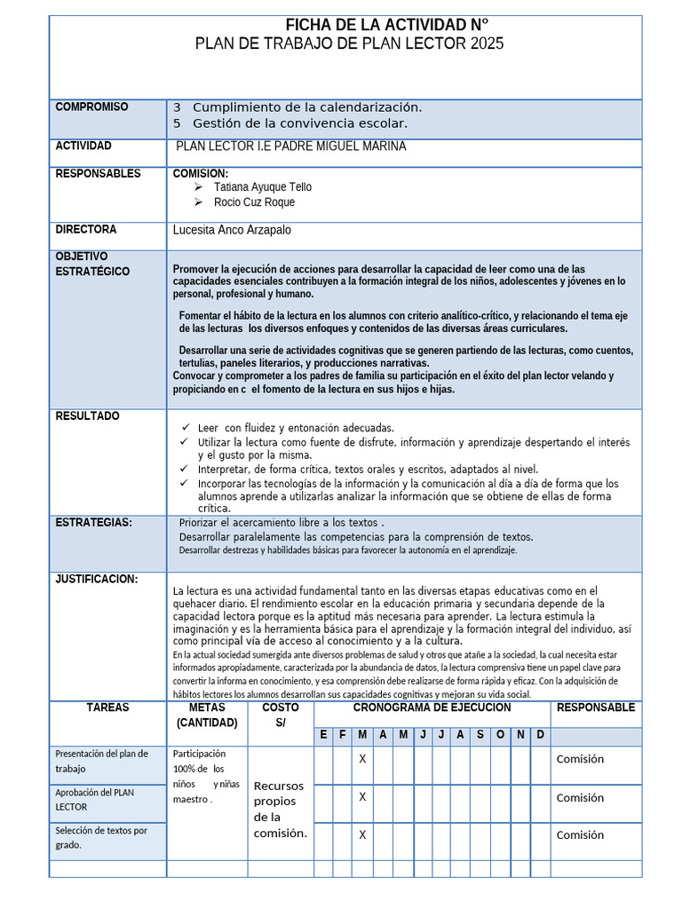 Plan Lector 2025: Fomento de la Lectura | PDF | Aprendizaje | Educación ...