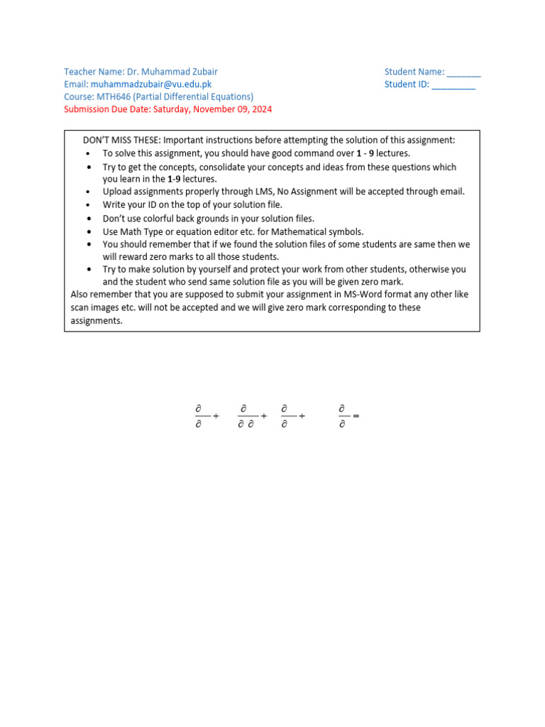 MTH646 PDE Assignment Guidelines | PDF