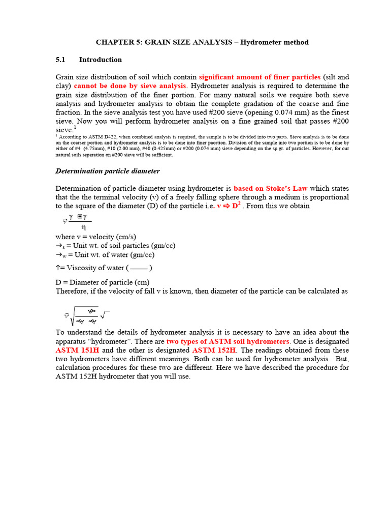Hydrometer Method for Grain Size Analysis | PDF | Particle Size ...
