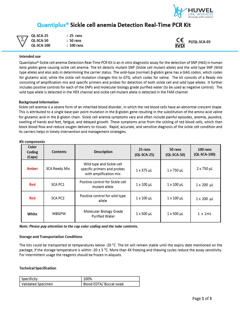 Sickle Cell Anemia PCR Detection Kit | PDF | Polymerase Chain Reaction ...