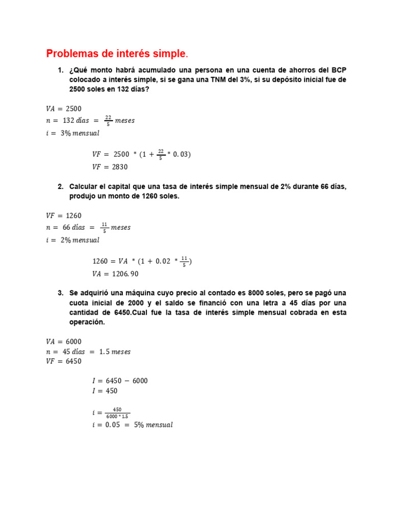 Problemas Resueltos de Interés Simple | PDF