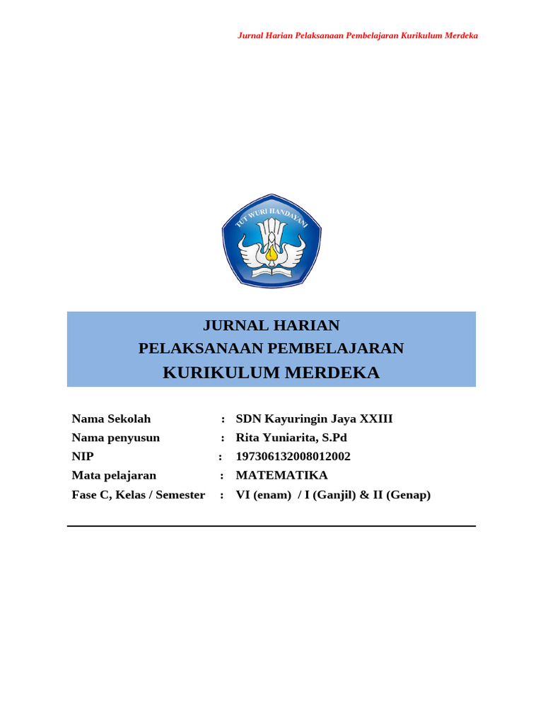 Jurnal Harian Kelas 6 Kurikulum Merdeka | PDF