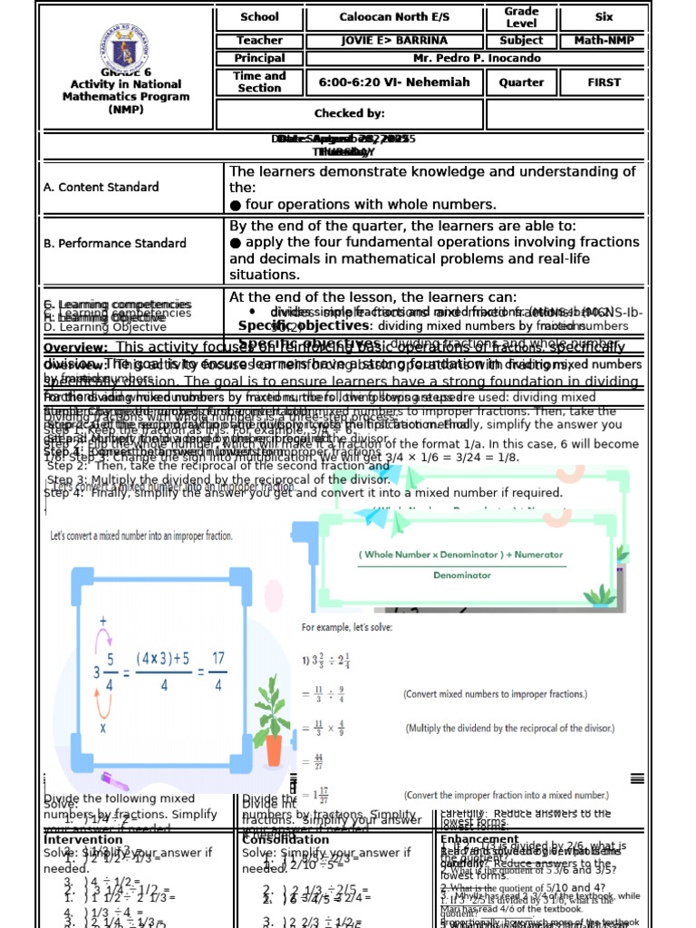 Grade 6 Math: Dividing Fractions Guide | PDF | Division (Mathematics ...