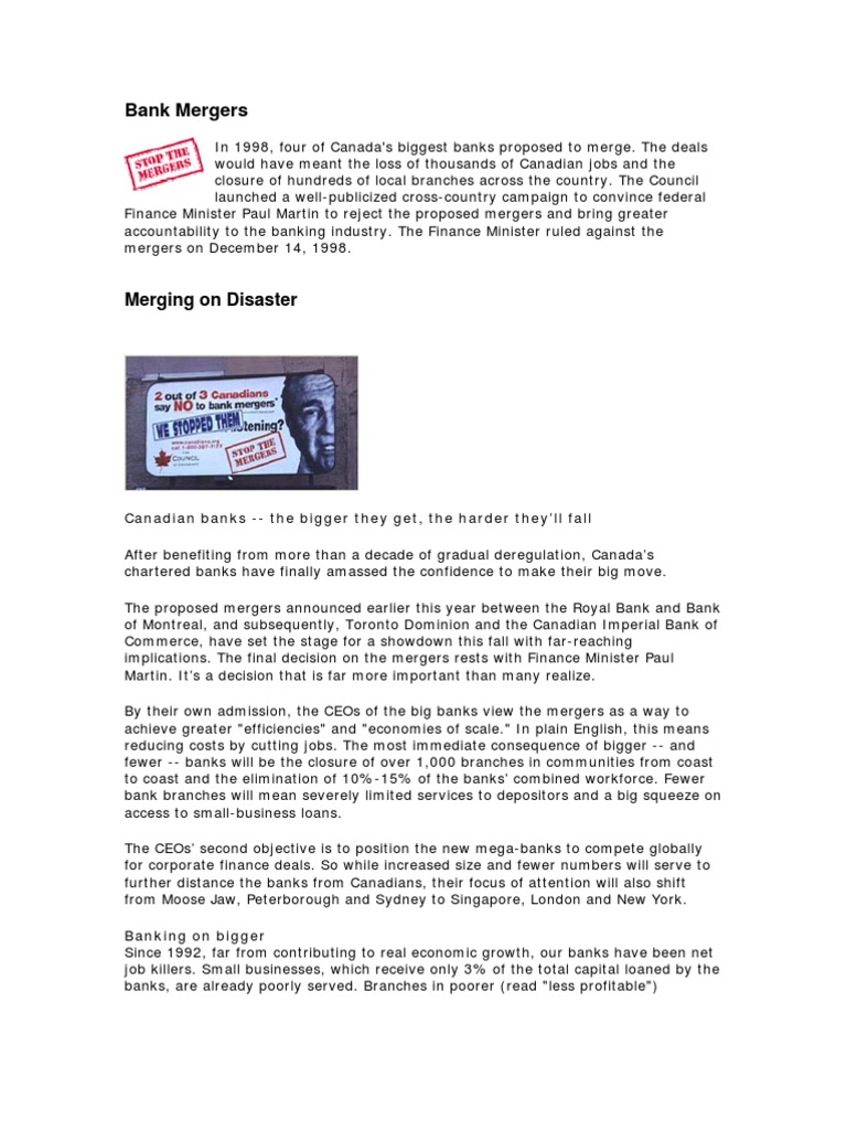 Bank Mergers: Merging On Disaster | PDF | Banks | Banking