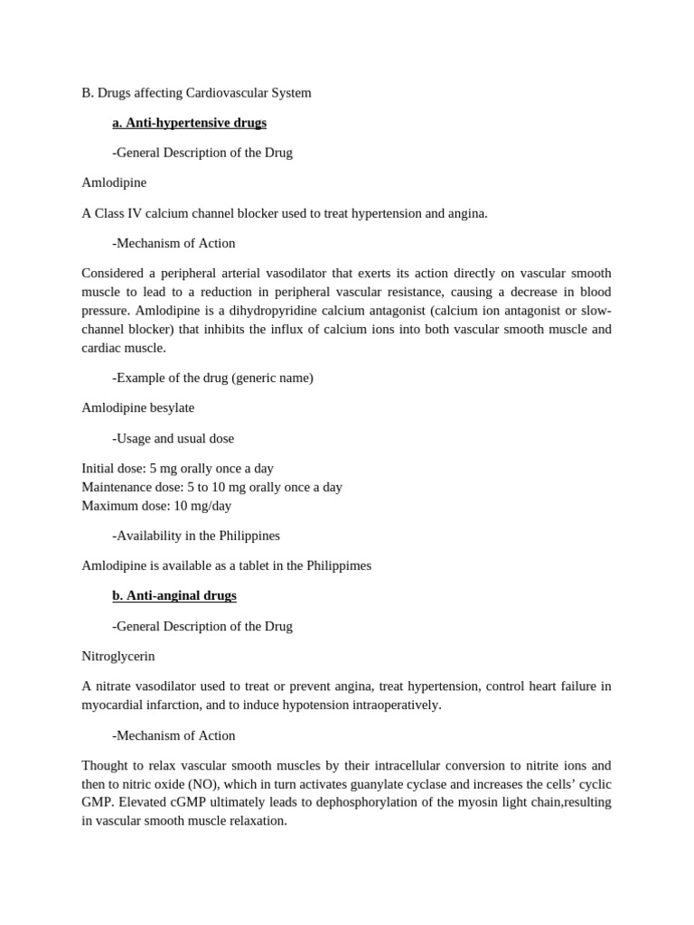 Cardiovascular Drugs Overview | PDF | Heart | Vasodilation