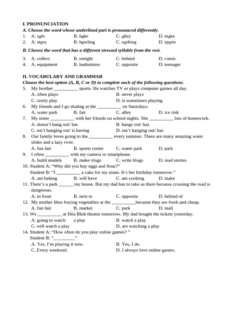 Unit 1 English Exercises for Grade 7 | PDF
