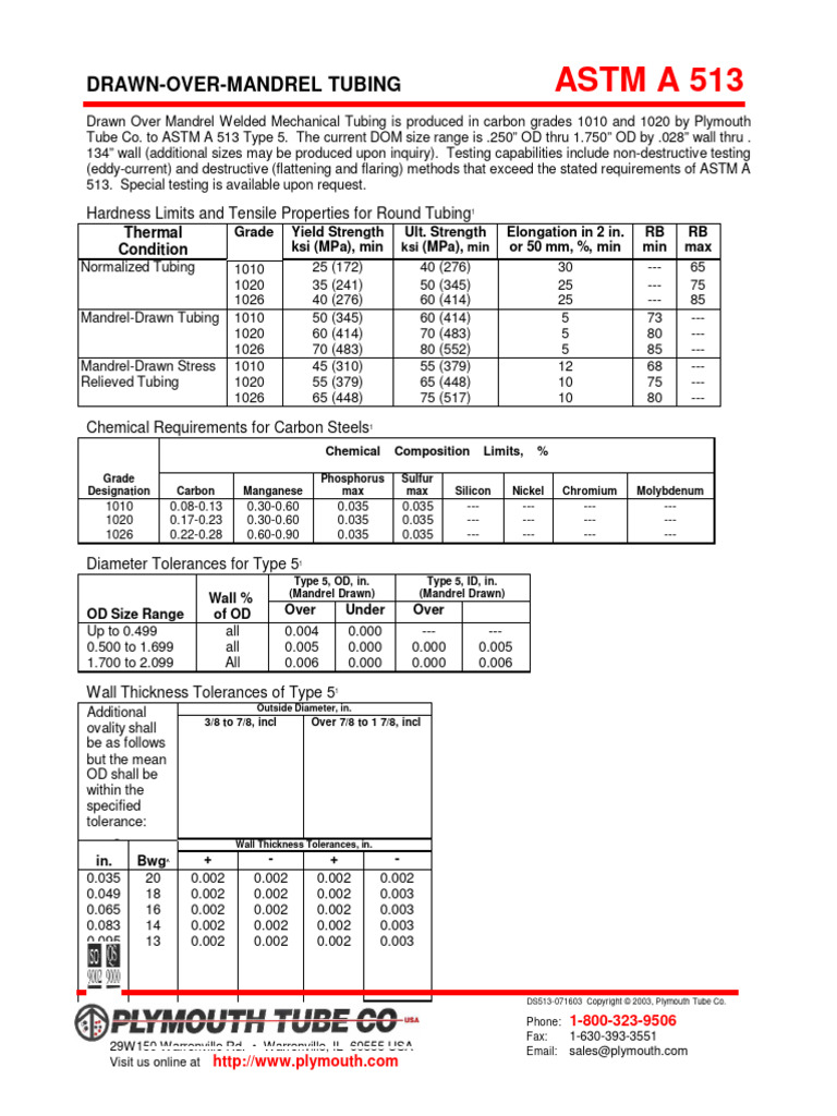 ASTM A513 Type 5 Tubing Properties | PDF | Materials | Mechanical ...
